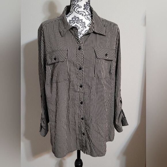 Kim Roger's striped 2X button up long sleeve shirt - Picture 1 of 7